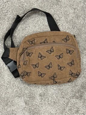Hot Topic Tan Corduroy Butterfly Crossbody Bag with Black Strap